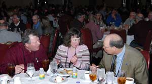 chatting at a banquet