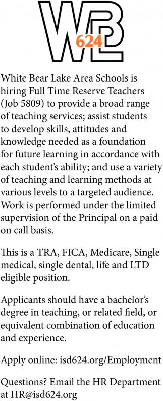 Nutrition Services Are Looking For School Lunch Staff, White Bear Lake