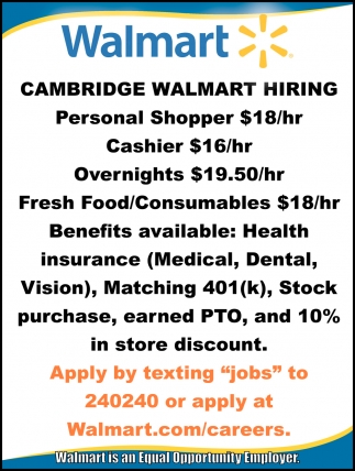 Cambridge Walmart Hiring O/N $17.50/Hr, Cambridge Walmart, Cambridge, MN