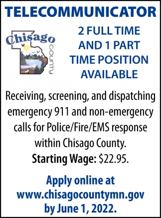Telecommunicator 2 Full Time And 1 Part Time Position