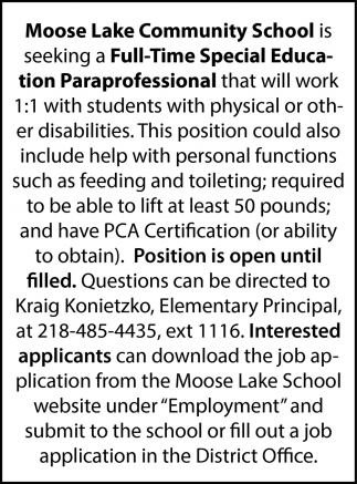 Full Time Special Education Paraprofessional