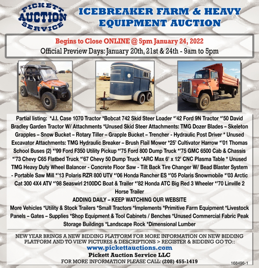 Icebreaker Farm & Heavy Equipment Auction, Pickett Auction Service