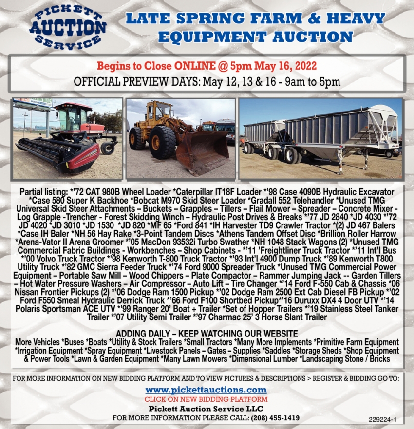 Late Spring Farm & Heavy Equipment Auction, Pickett Auction Service
