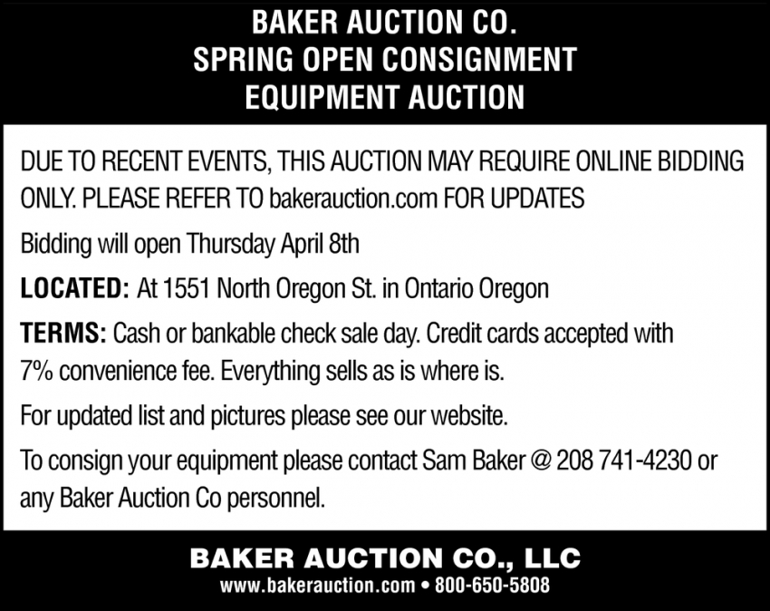 Spring Open Consignment Equipment Auction