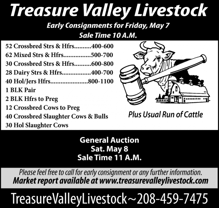 Early Consignments for Friday, May 7