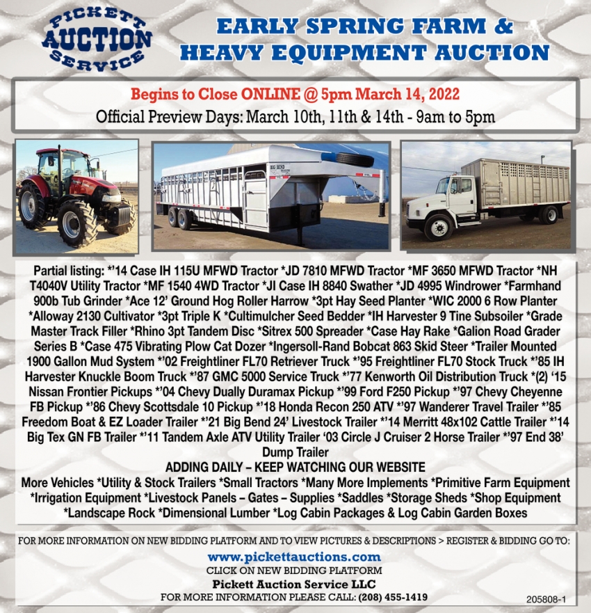 Early Spring Farm & Heavy Equipment Auction