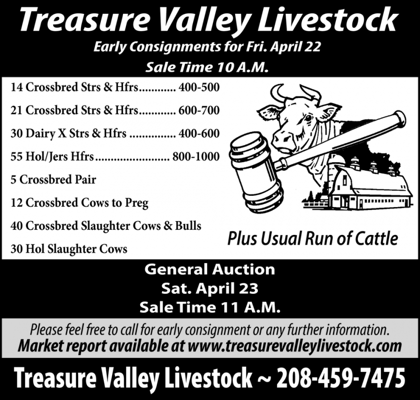 Early Consignment for Friday April 22