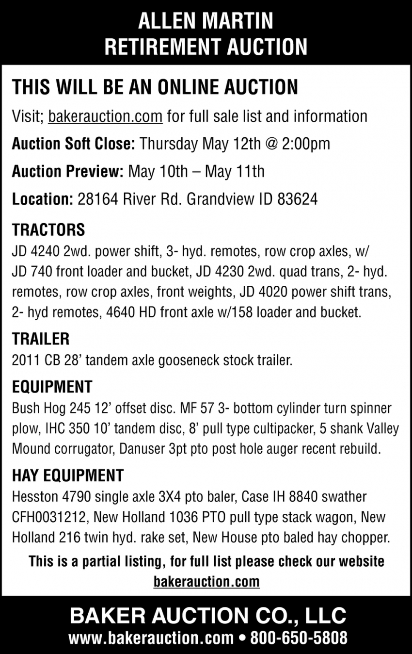 Allen Martin Retirement Auction