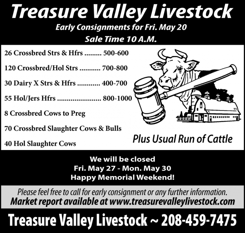 Early Consignment for Friday May 20