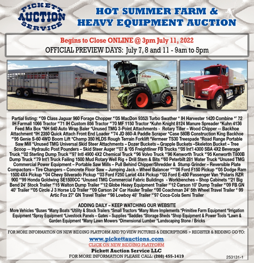 Hot Summer Farm & Heavy Equipment Auction