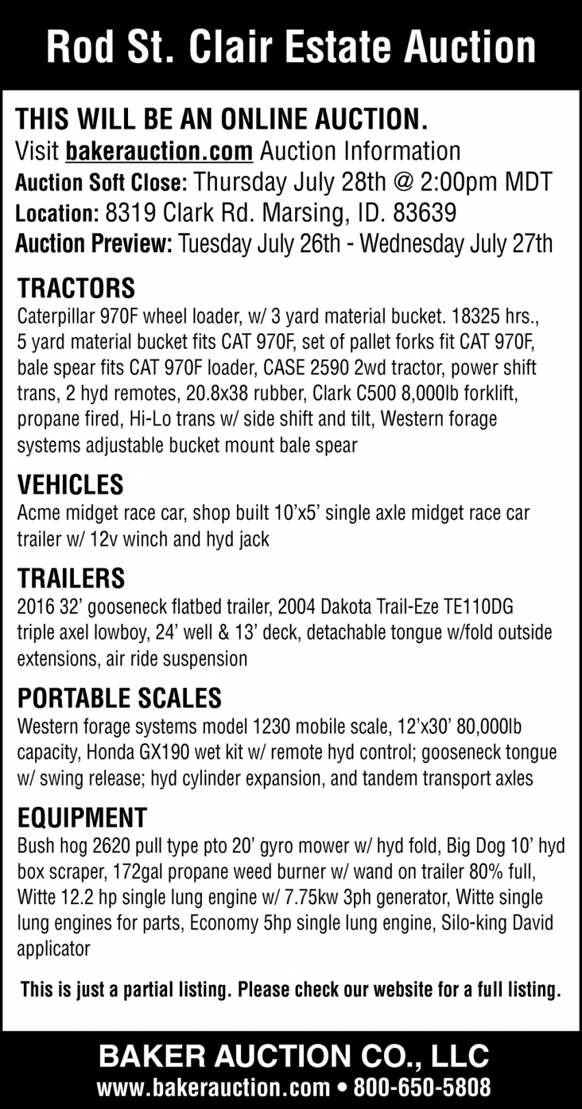 Rod St. Clair Estate Auction