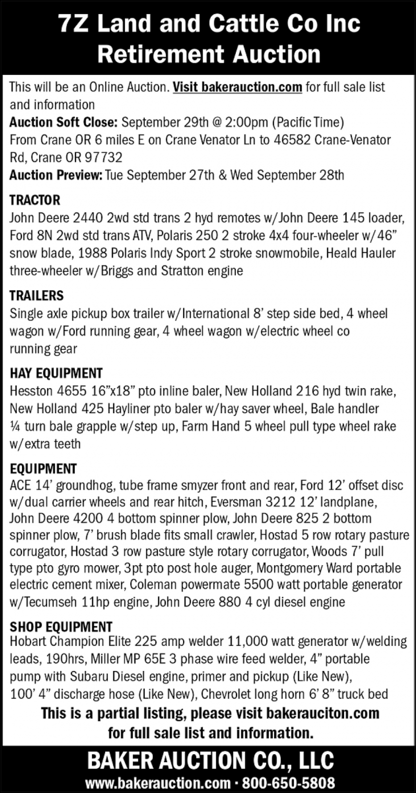 Retirement Auction