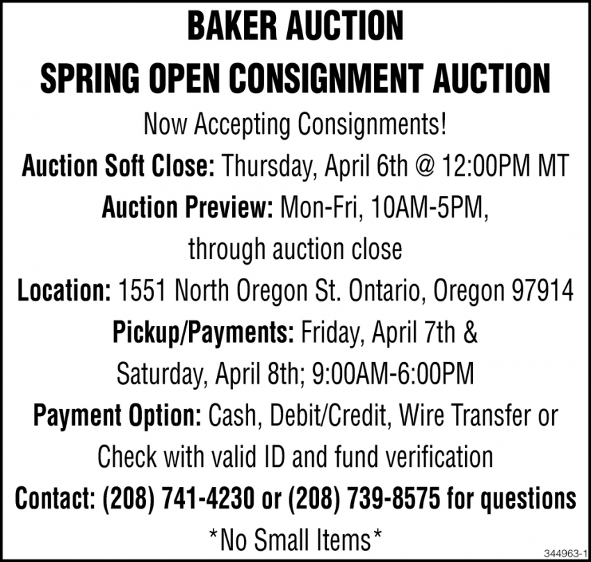 Spring Open Consignment Auction