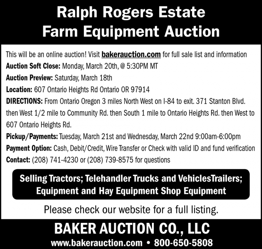 Ralph Rogers Estate Farm Equipment Auction
