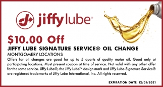 $10.00 OFF Jiffy Lube Signature Service Oil Change