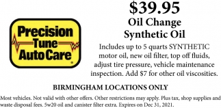 $39.95 Oil Change Synthetic Oil