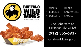Wings, Drinks, Burgers, Sandwiches, Desserts, Sauces
