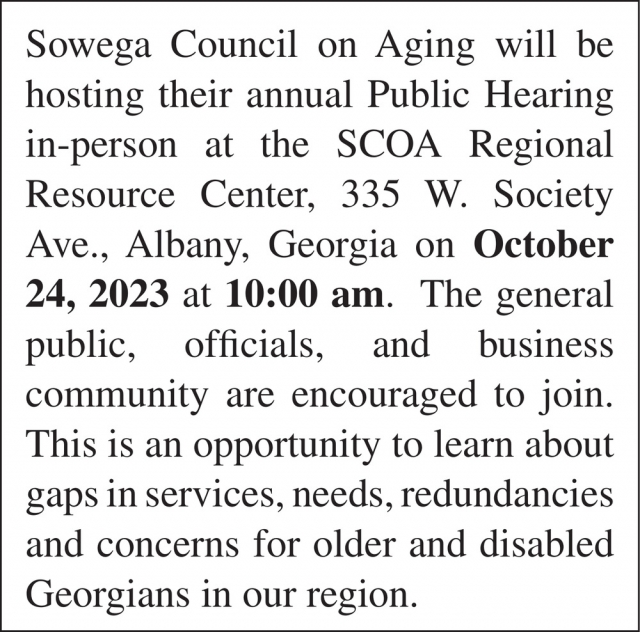 Public Hearing, Sowega Council of Aging