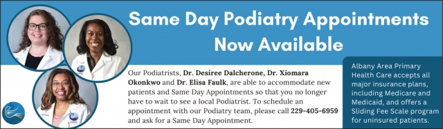Same Day Podiatry Appointments Now Available, Albany Area Primary Health Care, Albany, GA