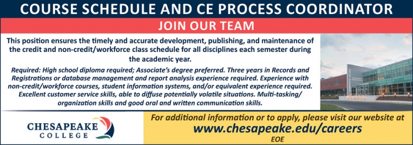 Course Schedule And CE Process Coordinator