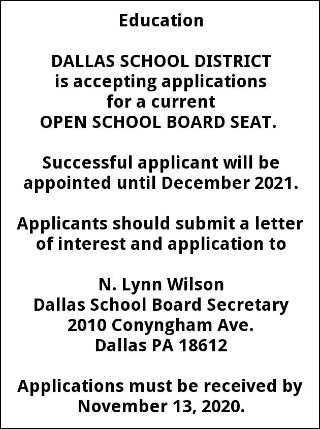 Open School Board Seat, Dallas School District, Dallas, PA