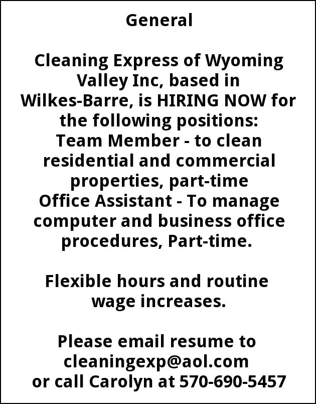 Team Member - Part Time Office Assistant, Cleaning Express Of Wyoming Valley
