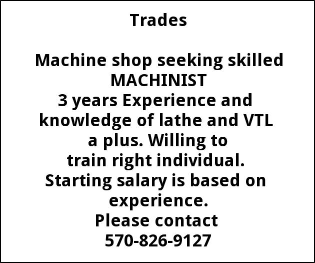 Machinist Wanted