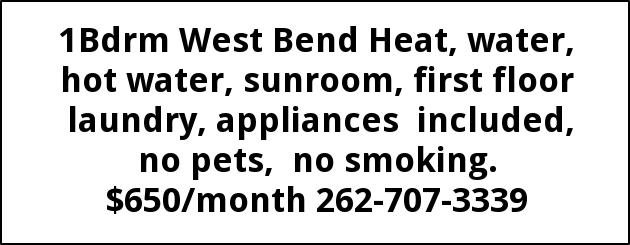 1 Bdrm Lower West Bend Heat