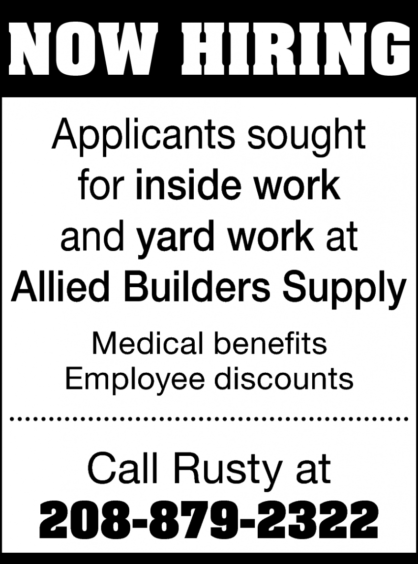 Now Hiring Allied Builders Supply Challis Id<script async src=