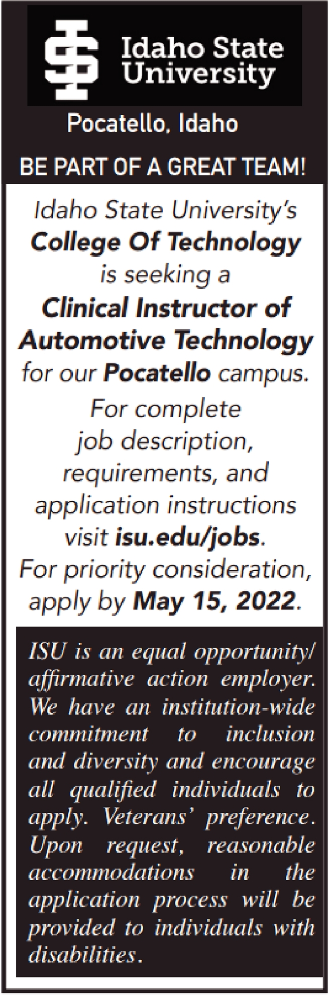 Clinical Instructor of Automotive Technology 