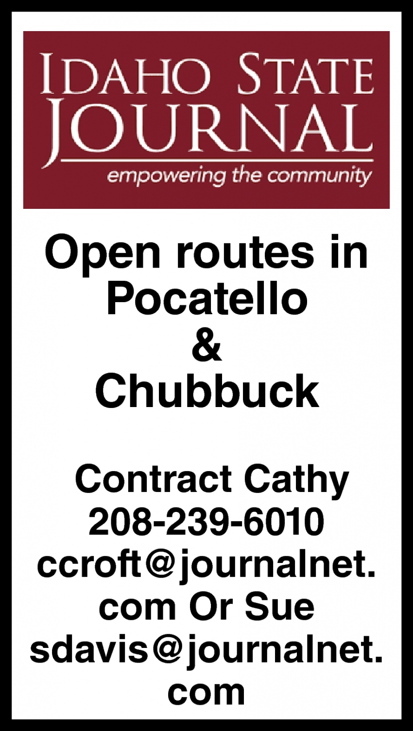 Open Routes in Pocatello & Chubbuck