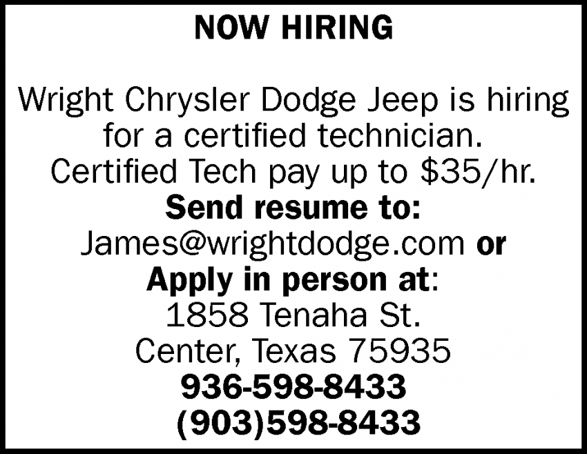 Hiring A Certified Technician, Wright Chrysler Dodge Jeep