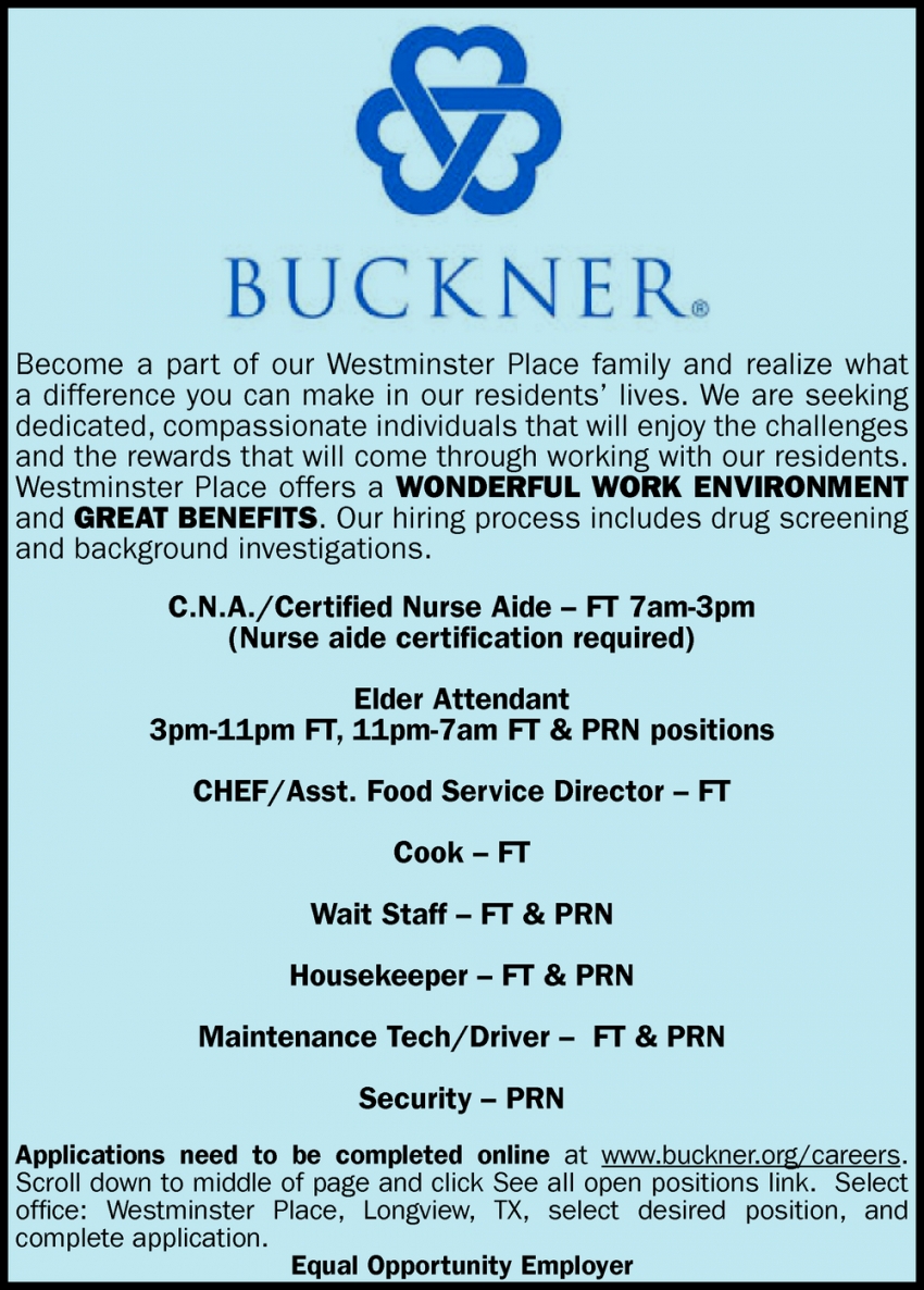 Chef Cook Wait Staff Housekeeper, Buckner, Longview, TX
