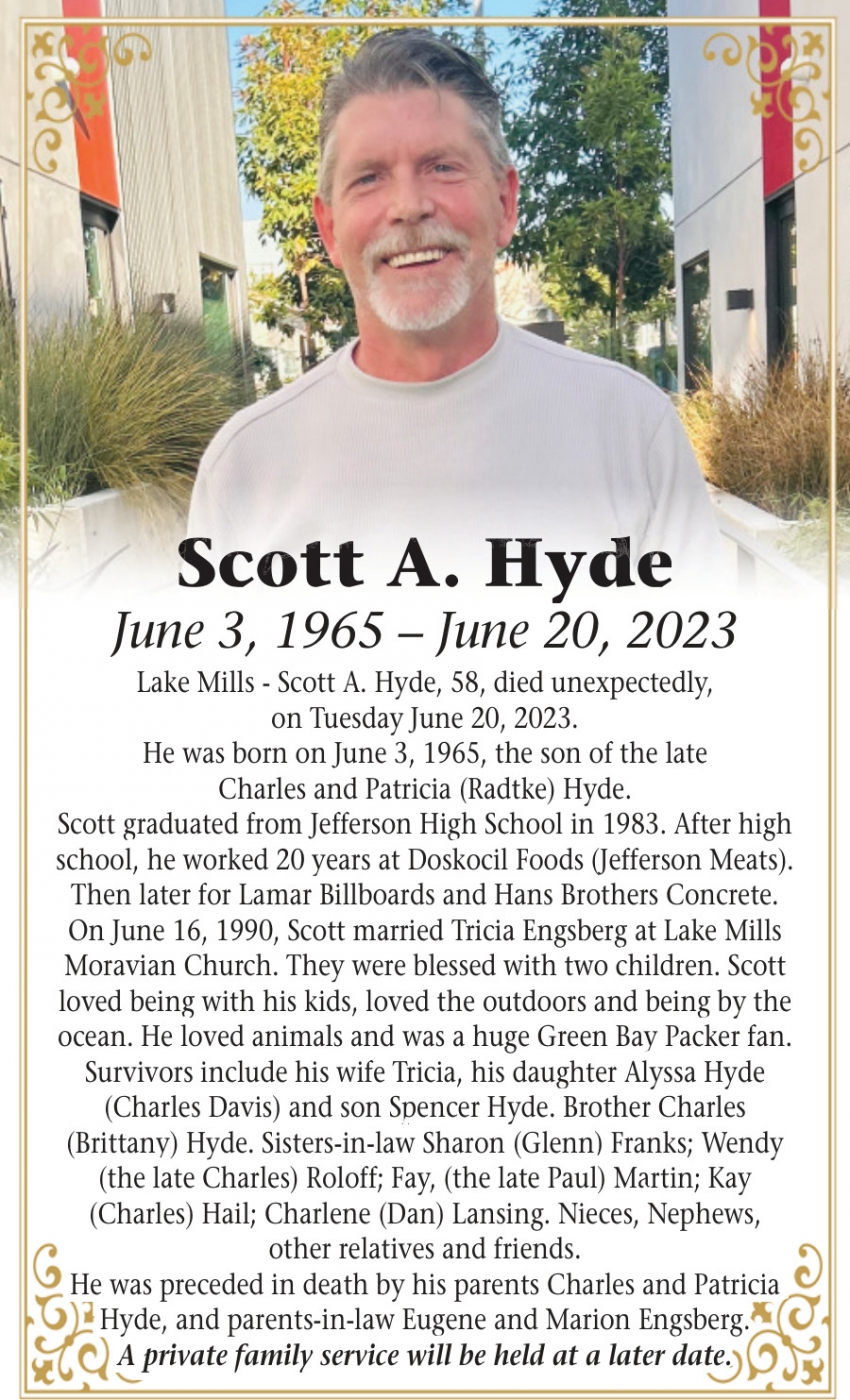 Scott A. Hyde, Obituaries, WI