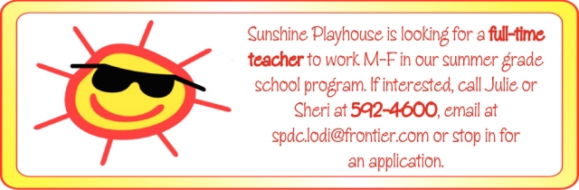 Full Time Teacher, Sunshine Playhouse Child Care Center, Lodi, WI
