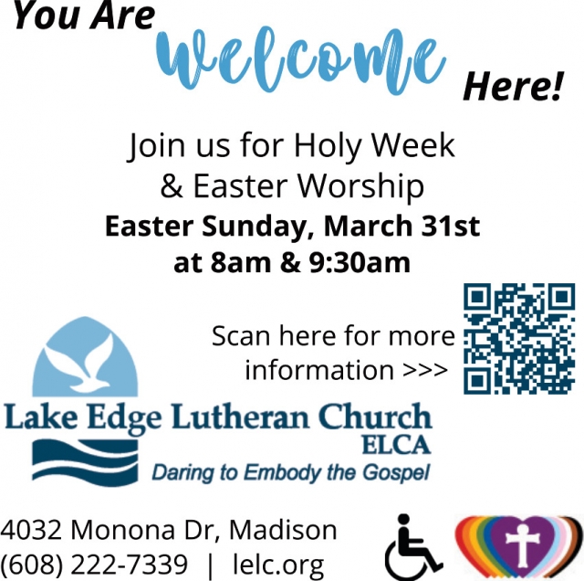 You Are Welcome Here!, Lake Edge Lutheran Church, Monona, WI