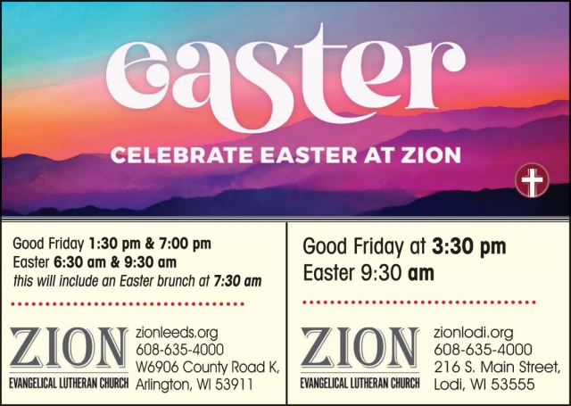 Celebrate Easter at Zion, Zion Evangelical Lutheran Church - Arlington / Lodi