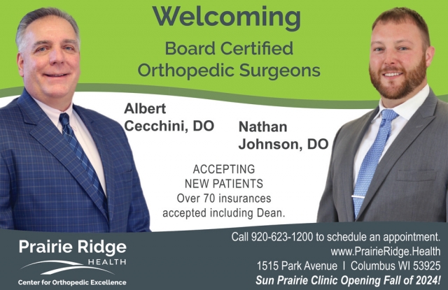 Welcoming Board Certified Orthopedic Surgeons, Prairie Ridge Health Center for Orthopedic Excellence