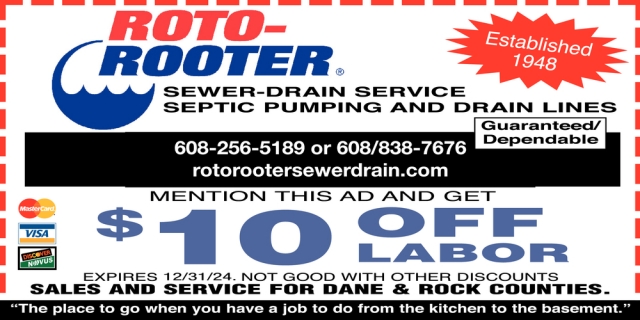 $10 OFF Labor, Roto Rooter Sewer Drain Service, Janesville, WI