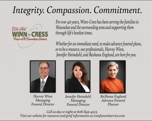 Integrity. Compassion. Commitment., Cress Funeral & Cremation Service , Sun Prairie, WI