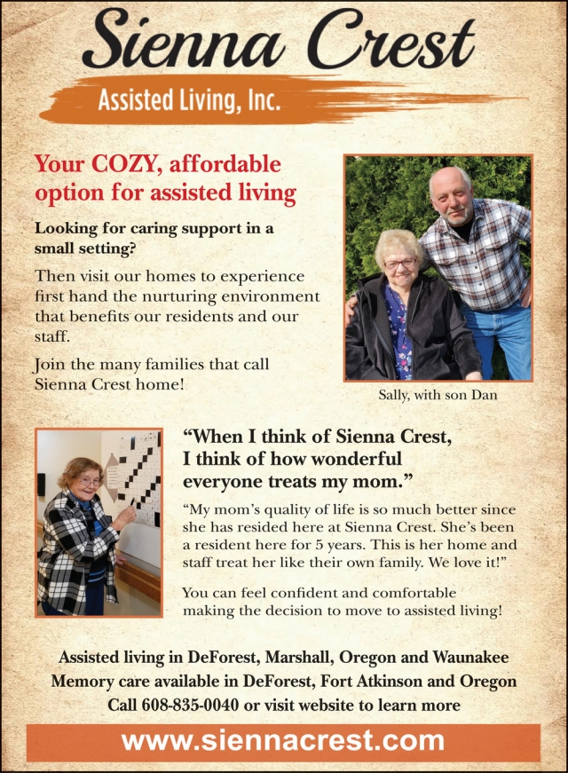 Assisted Living Available, Sienna Crest Assisted Living, Inc, Darlington, WI