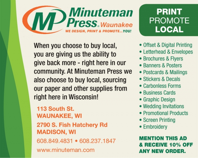 Print Promote Local, Minuteman Press - Waunakee, Waunakee, WI
