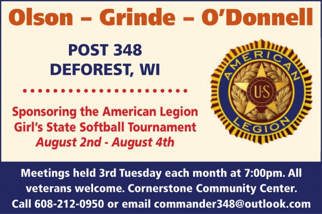 Meetings, American Legion Olson-Grinde-O'Donnell Post 348