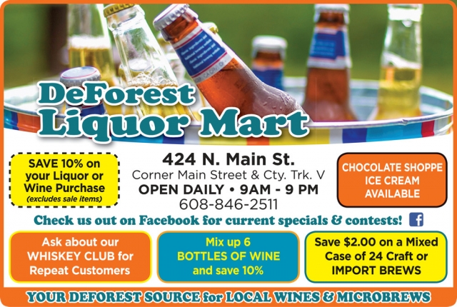 Save 10% on Your Liquor, DeForest Liquor Mart, De Forest, WI