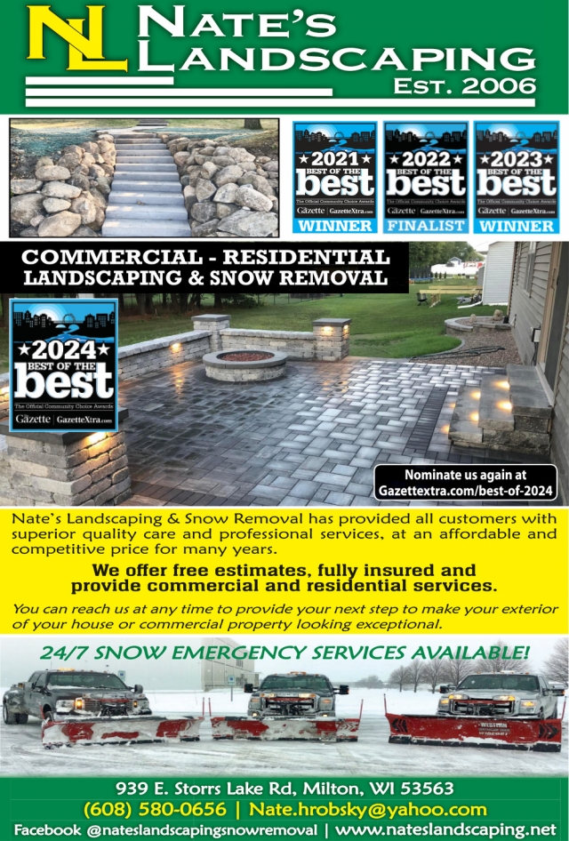 Commercial - Residential Landscaping & Snow Removal, Nate's Landscaping, Milton, WI