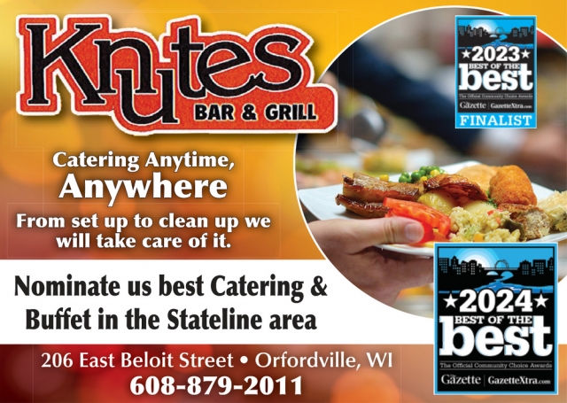 Catering Anytime, Knute's Bar & Grill, Orfordville, WI