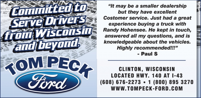 Committed to Serve Drivers from Wisconsin and Beyond., Tom Peck Ford of Clinton