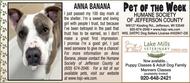 Pet Of The Week, Lake Mills Veterinary Clinic, Lake Mills, WI
