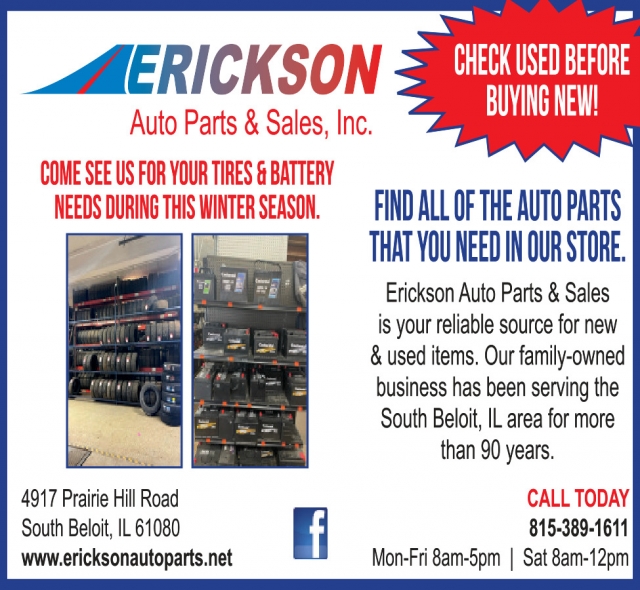 Auto Parts Sales and Services, Erickson Auto Parts & Sales, Inc., South Beloit, IL