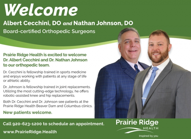 New Patients Welcome, Prairie Ridge Health Clinic, Columbus, WI